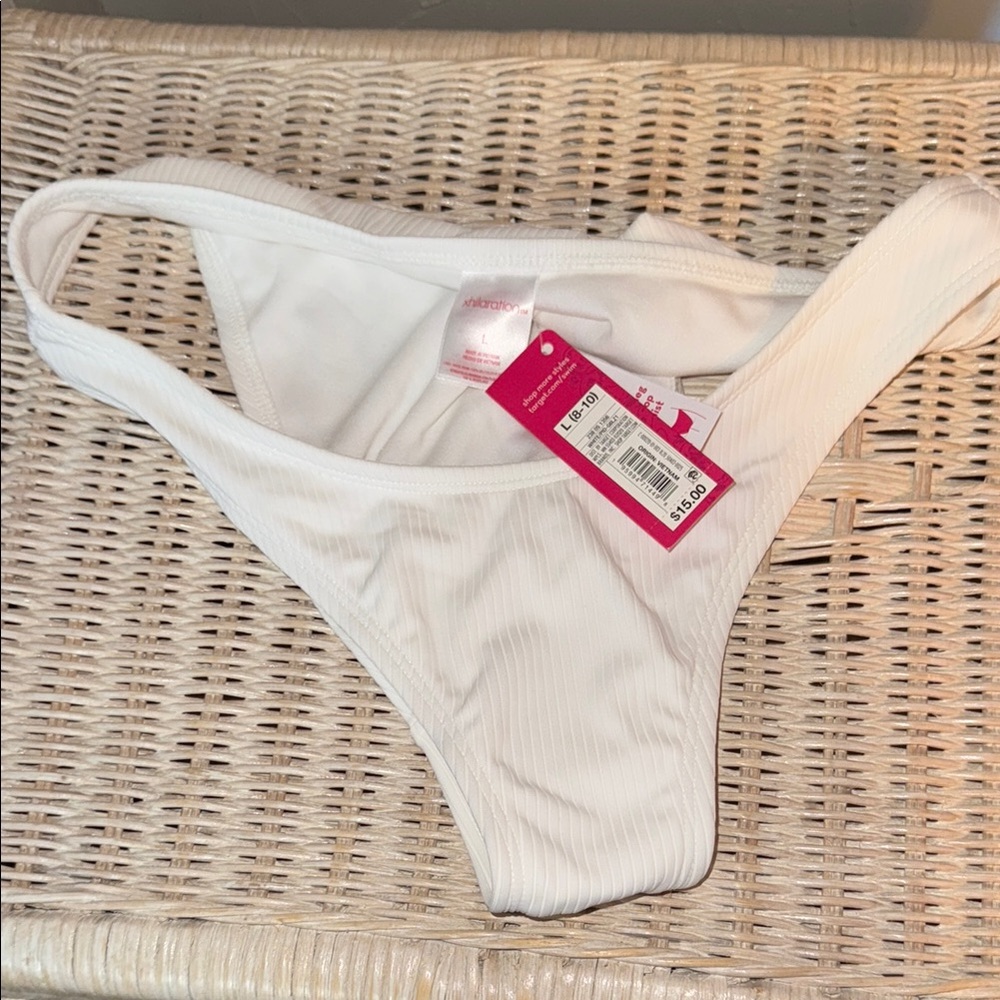 Women's White Ribbed Bikini Bottoms (L) - Picture 1 of 3